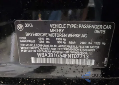 2015 BMW 320I from USA, damaged, VIN WBA3B1G54FNT07713